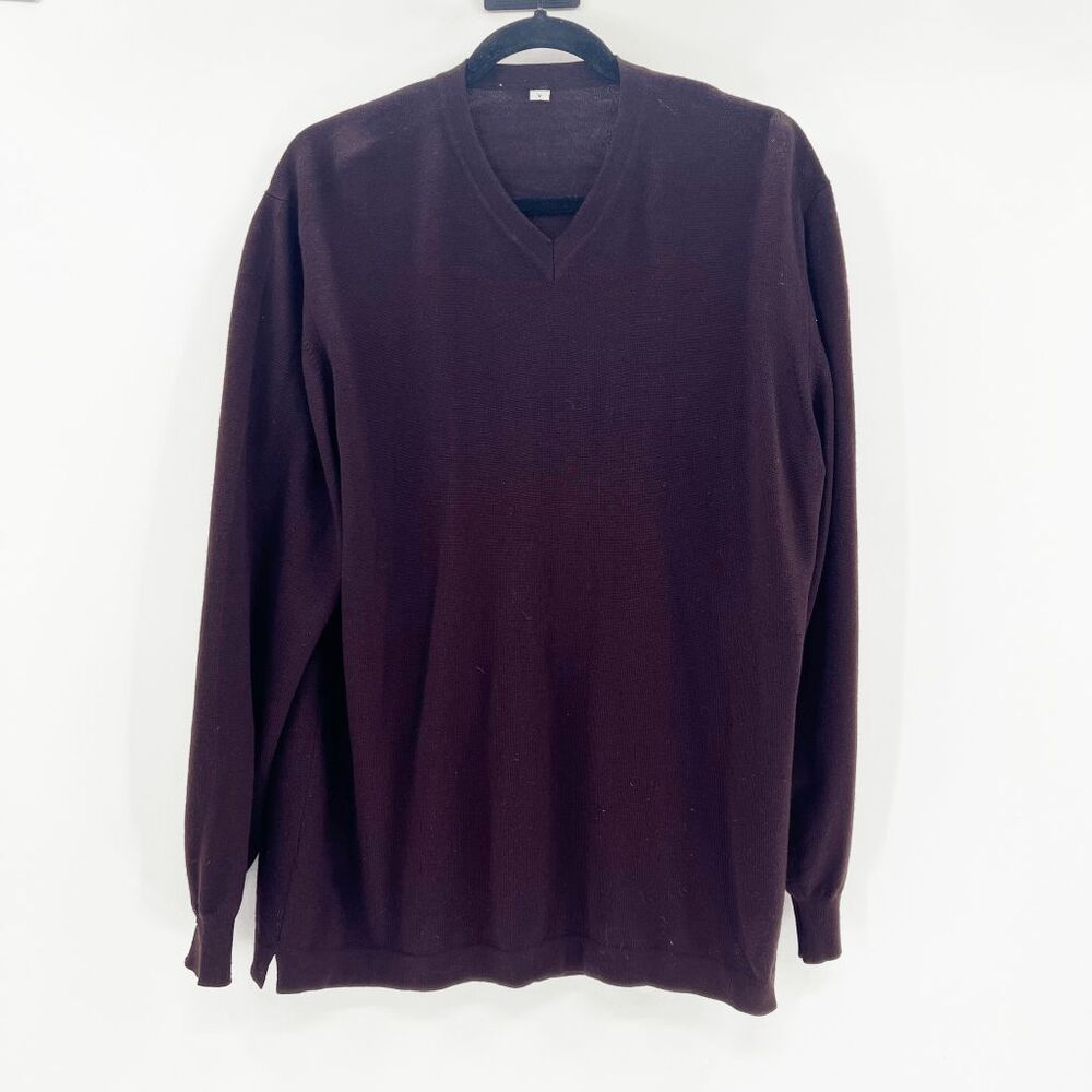 V Pullover Sweater Mens Size L Red Oversized Cozy Simple Winter Preppy